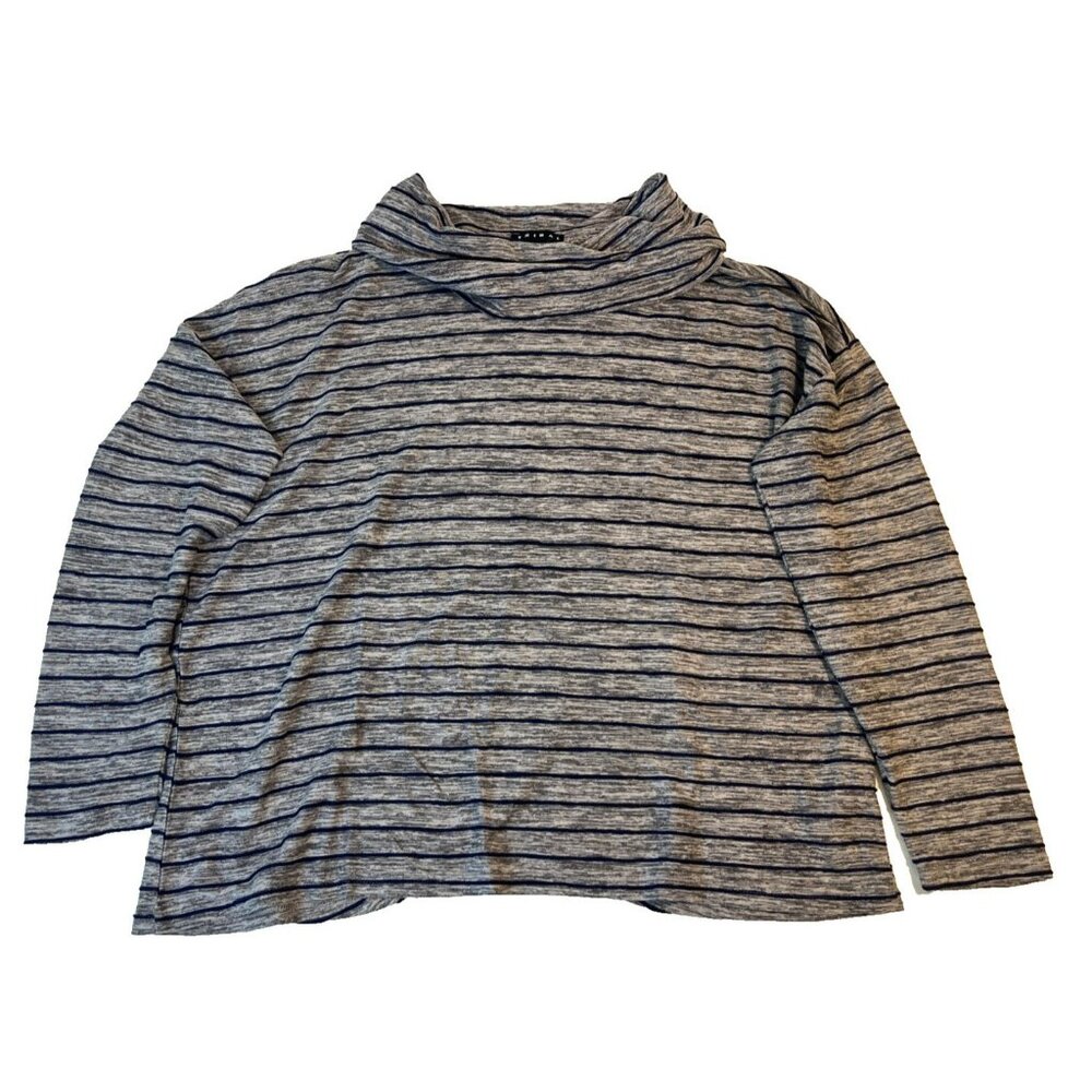 Tribal Women's Grey with Blue Stripes Crow Neck Long Sleeve Shirt Size XL